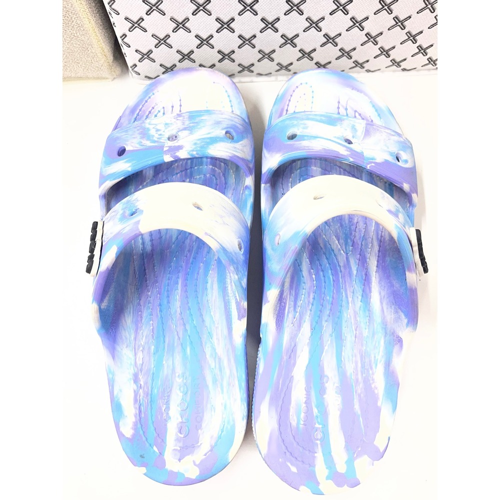 Crocs Classic Sandal Marbled Blue Purple White Slides Womens 11 206761